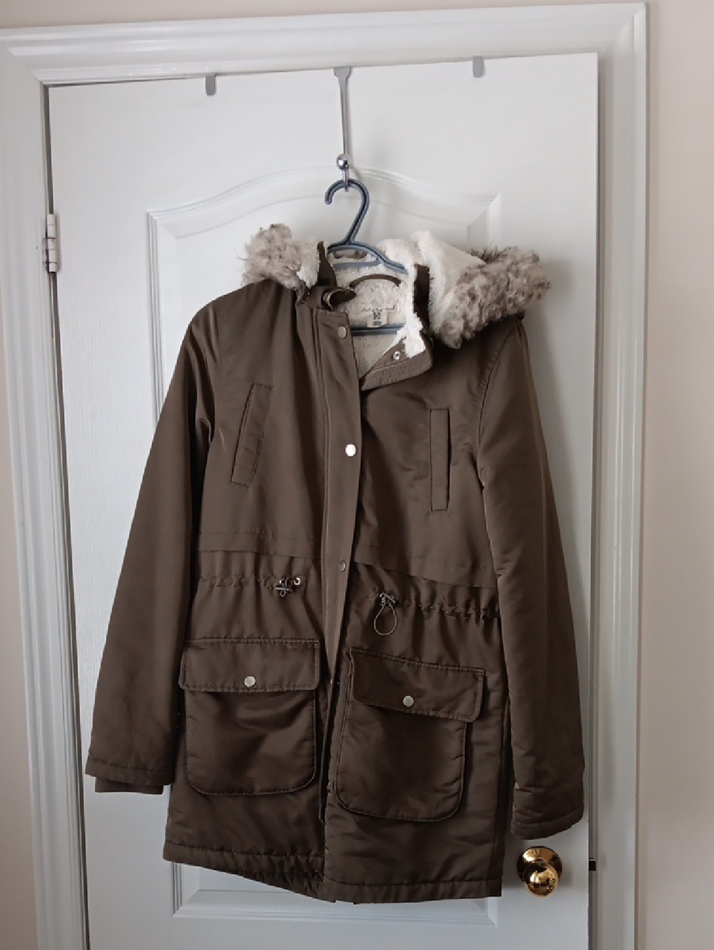 Faux-Fur Hooded Parka Jacket - Army Green
